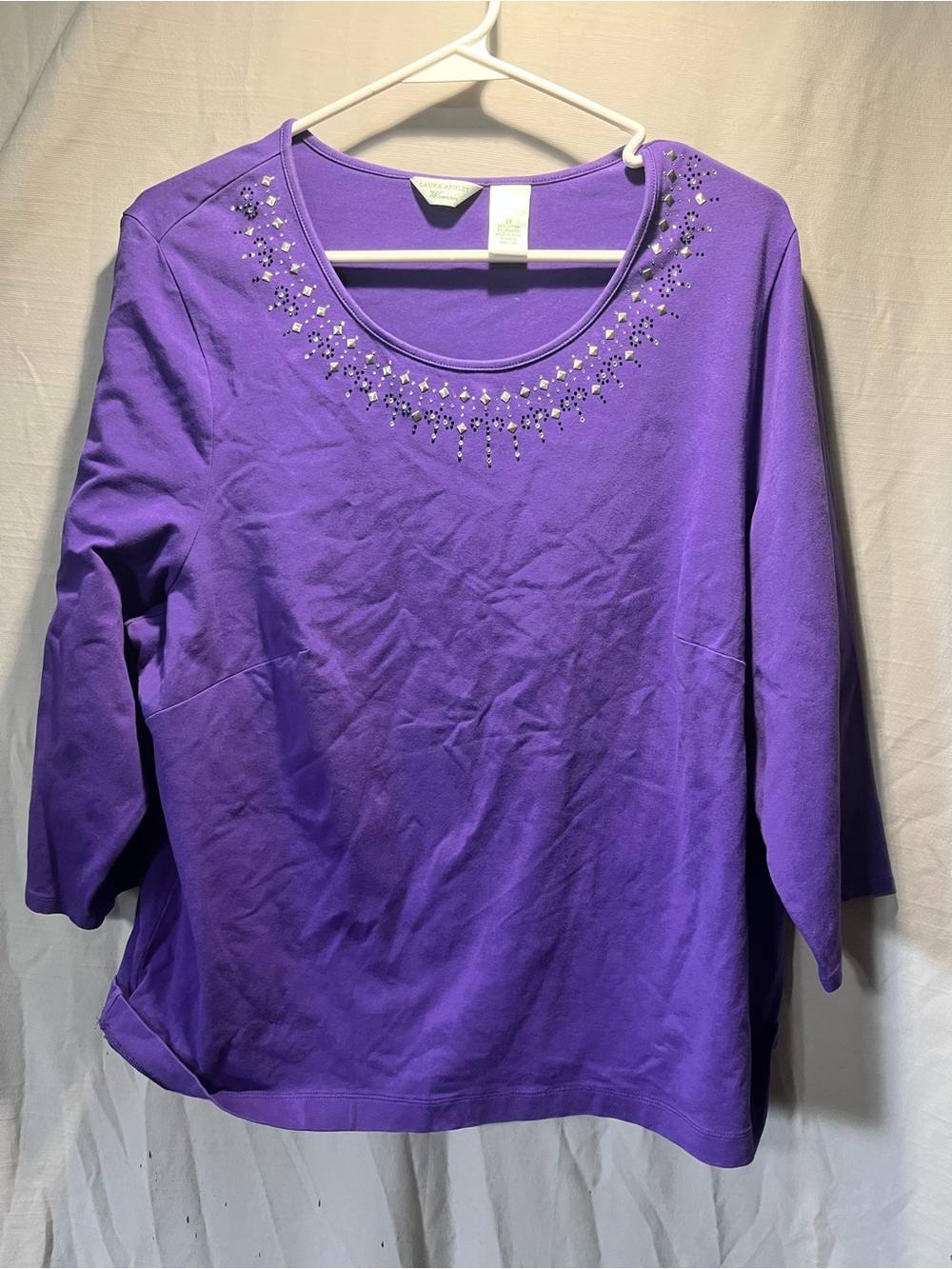 Laura Ashley Purple Scoop Neck Top with Rhinestone Detail